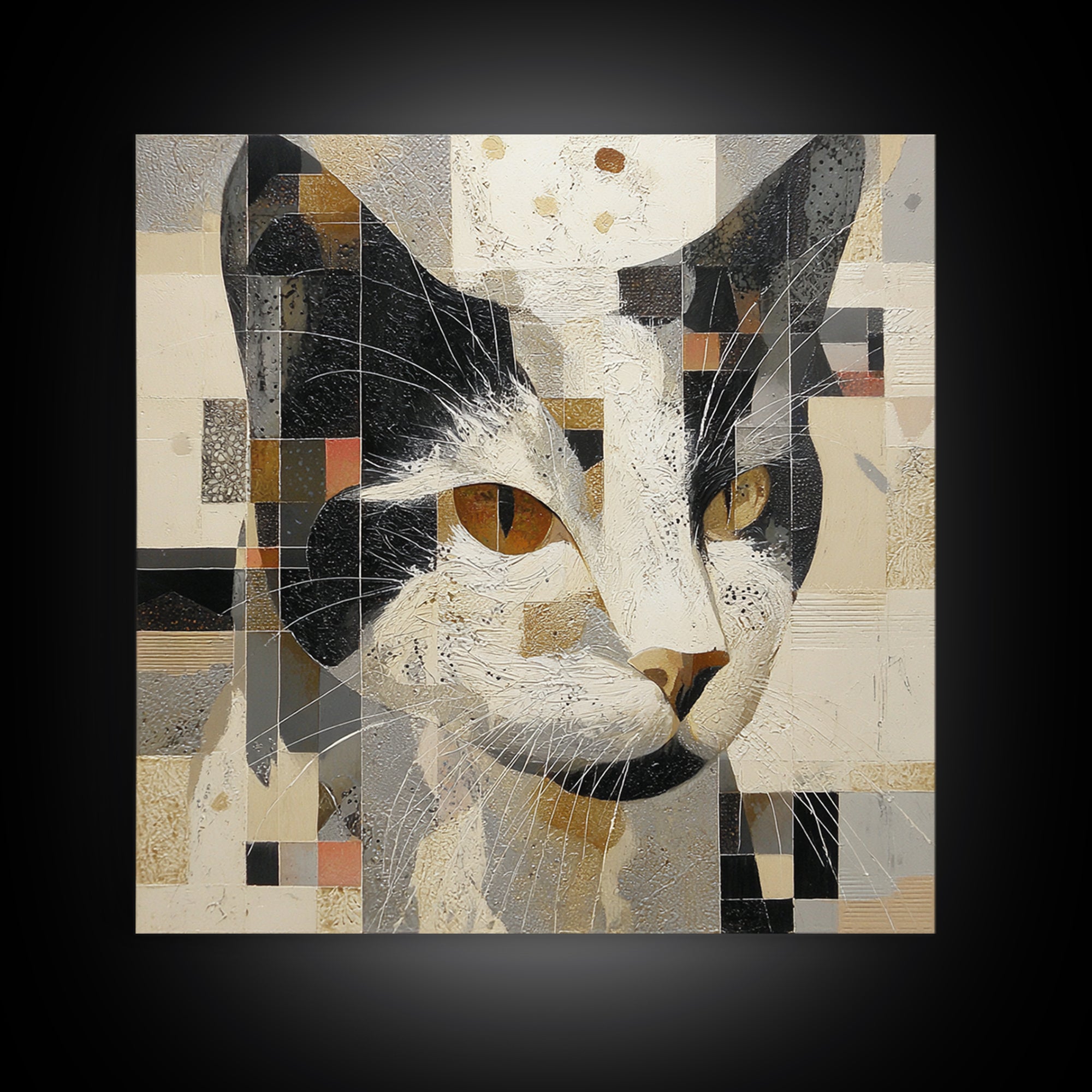 Monochrome Cat Portrait Framed Canvas Print, Monochrome Art, Fine Art Print, Living Room Decor, Fine Art, Mono, Digital Prints, MON-1x1-83