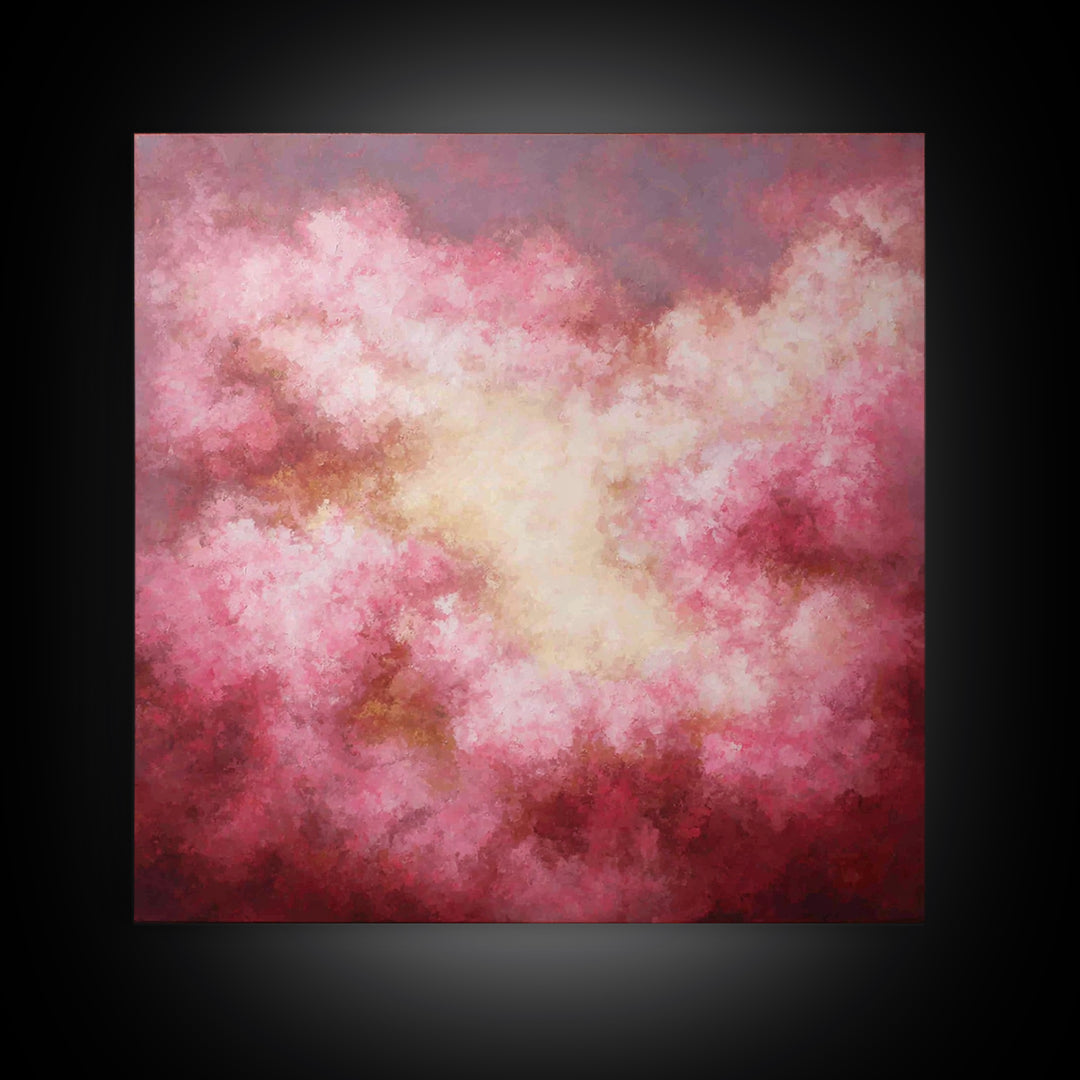 All Pink Cloudscape Framed Canvas Print, Monochrome Art, Abstract Painting, Living Room Decor, Abstract Art, Mono, Luxury Decor, MON-1x1-84