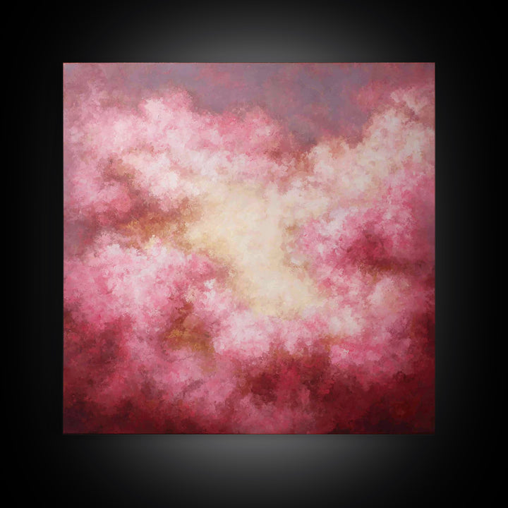 All Pink Cloudscape Framed Canvas Print, Monochrome Art, Abstract Painting, Living Room Decor, Abstract Art, Mono, Luxury Decor, MON-1x1-84