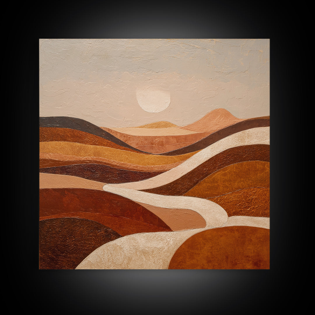 Warm Brown Desert Landscape Canvas Print, Monochrome Art, Moody Wall Art, Living Room Decor, Watercolor Art, Mono, MON-1x1-9