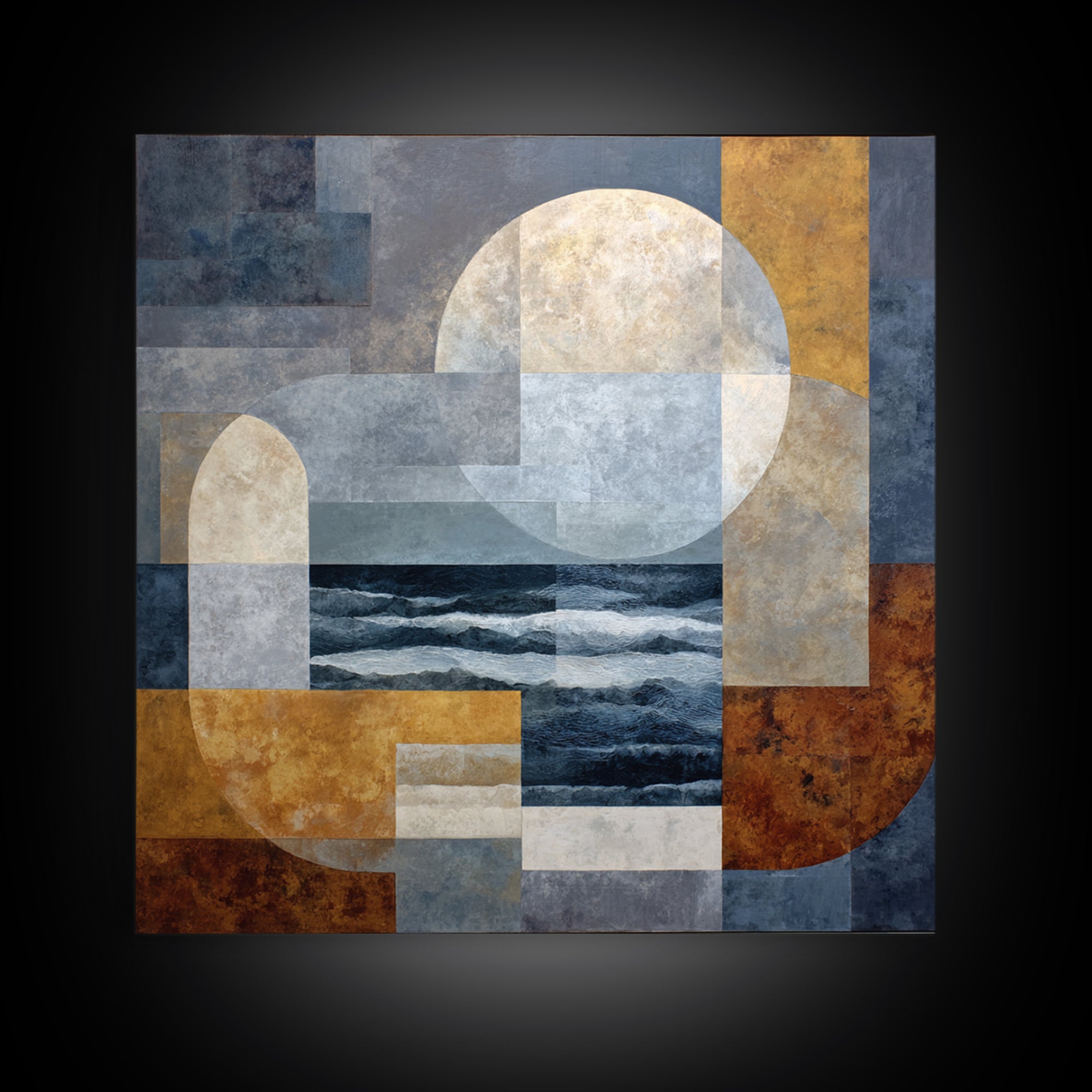 Silver Ocean Moonlight Scene Canvas Print, Monochrome Art, Boho Decor, Living Room Decor, Fine Art, Mono, Digital Art, MON-1x1-91