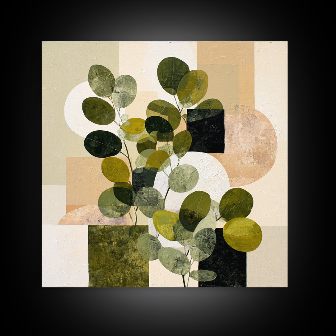 Green Botanical Study Canvas Print, Monochrome Art, Wall Art, Living Room Decor, Oil Painting, Mono, Abstract Art, MON-1x1-99