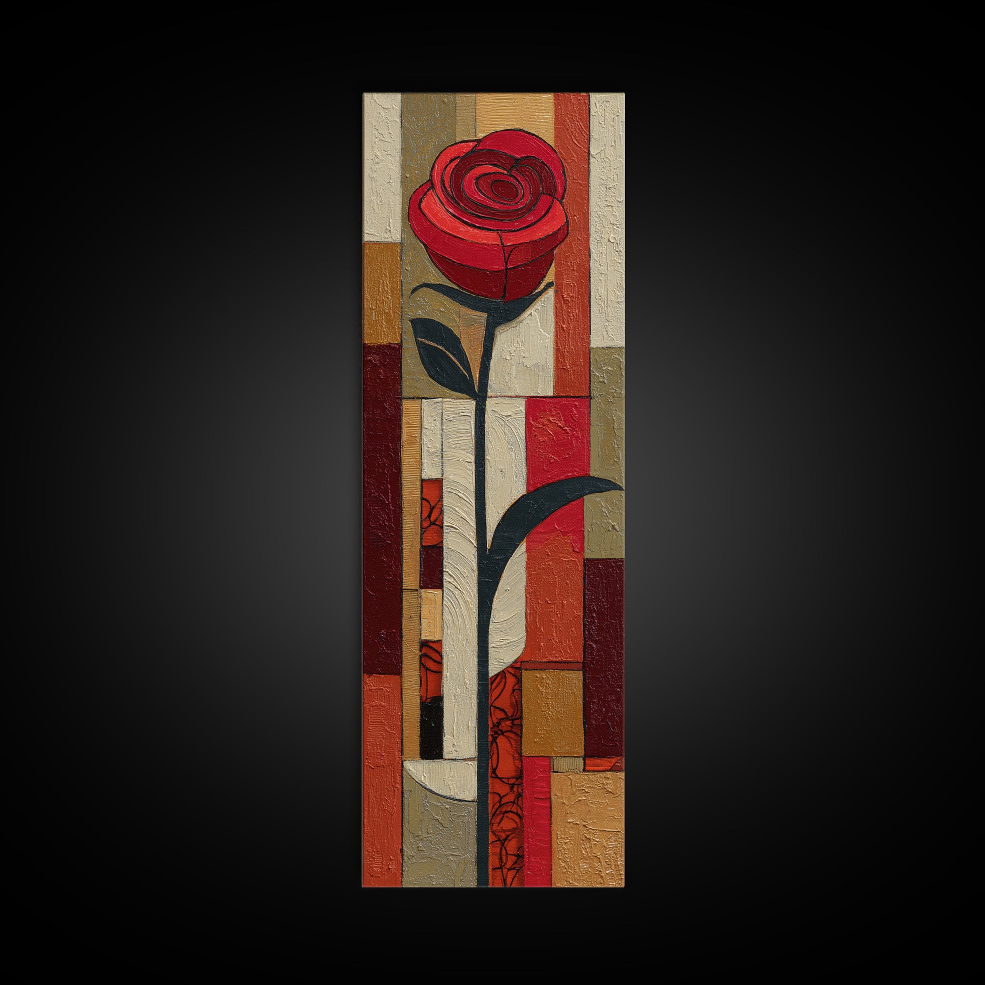 Single Red Rose Rendered Only Framed Canvas Print, Monochrome Art, Poster, Living Room Decor, Fine Art, Mono, Textured Wall Art, MON-1x3-19