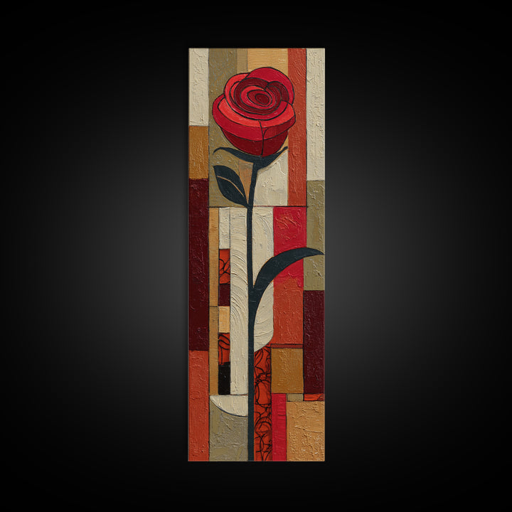Single Red Rose Rendered Only Framed Canvas Print, Monochrome Art, Poster, Living Room Decor, Fine Art, Mono, Textured Wall Art, MON-1x3-19
