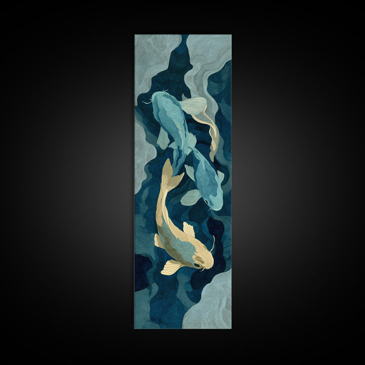 Teal Koi Fish on Tonal Water Framed Canvas Print, Monochrome Art, Neutral Decor, Living Room Decor, Fine Art, Mono, Home Decor, MON-1x3-29