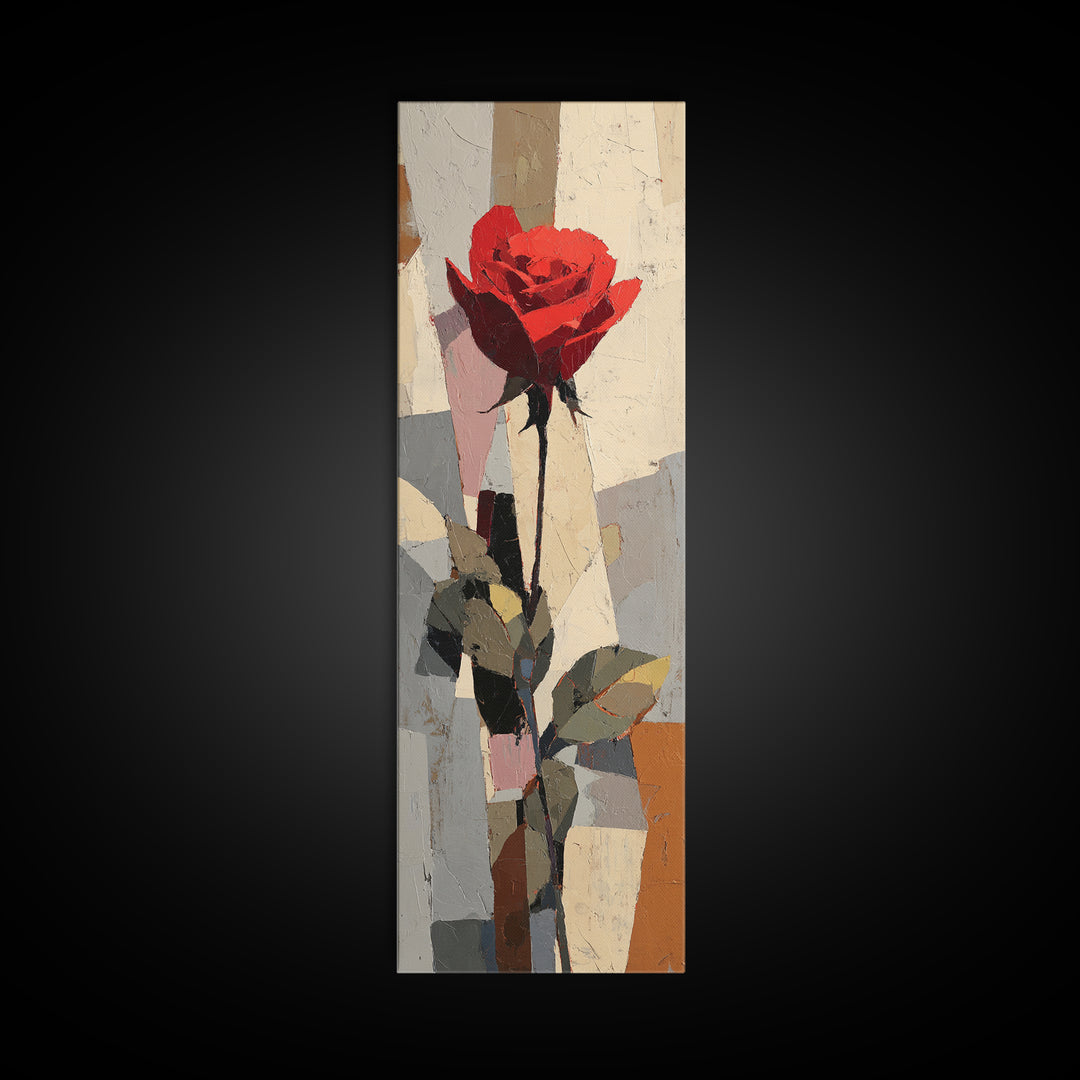 Single Red Rose Rendered Only Canvas Print, Monochrome Art, Mid Century Modern, Living Room Decor, Mono, Boho Wall Art, MON-1x3-43