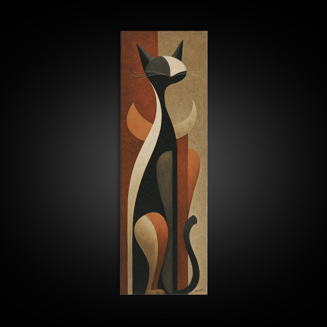 Monochrome Cat Portrait Framed Canvas Print, Monochrome Art, Original Painting, Living Room Decor, Oil Painting, Mono, MON-1x3-47