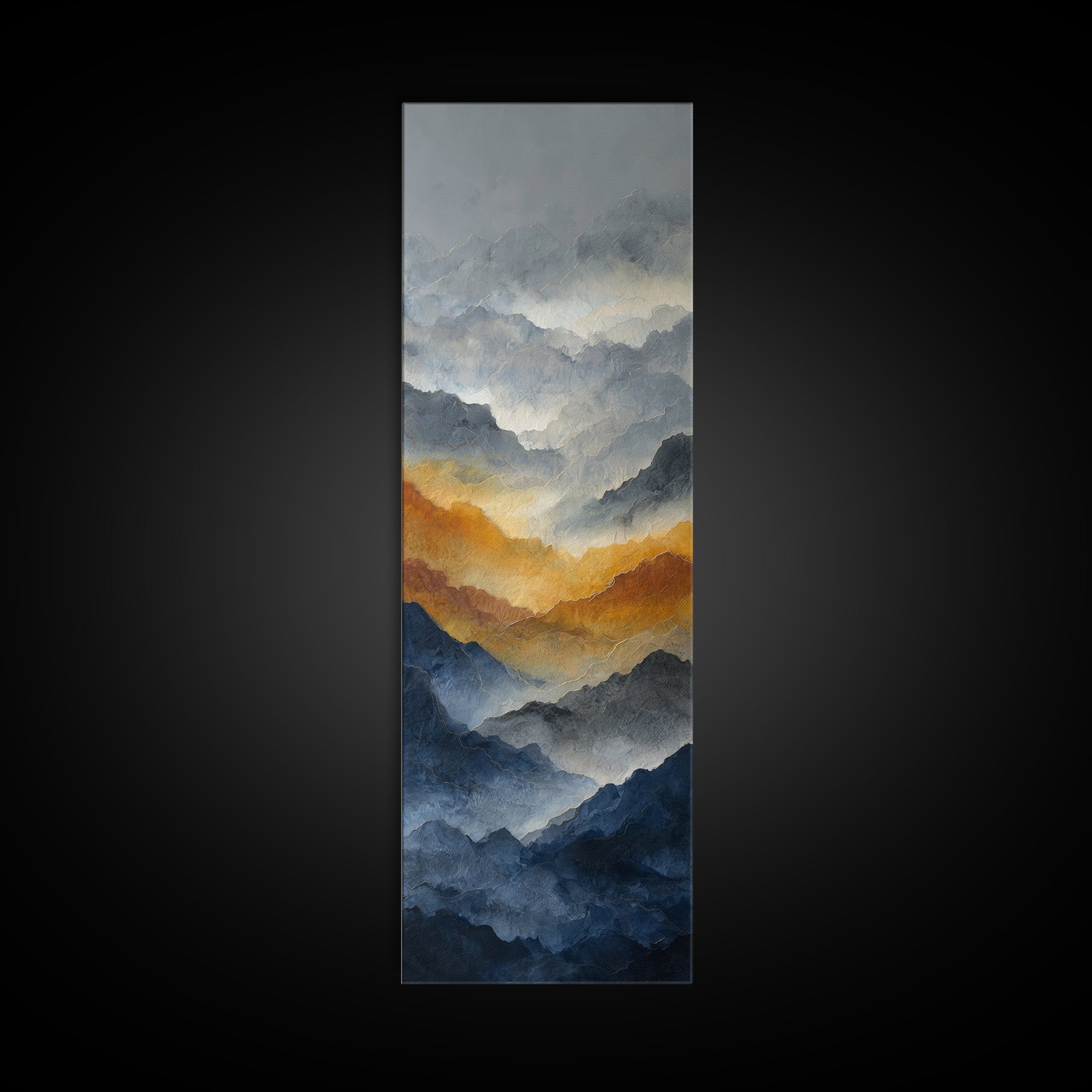 Charcoal Mountain Landscape Framed Canvas Print, Monochrome Art, Digital Wall Art, Living Room Decor, Fine Art, Mono, MON-1x3-64