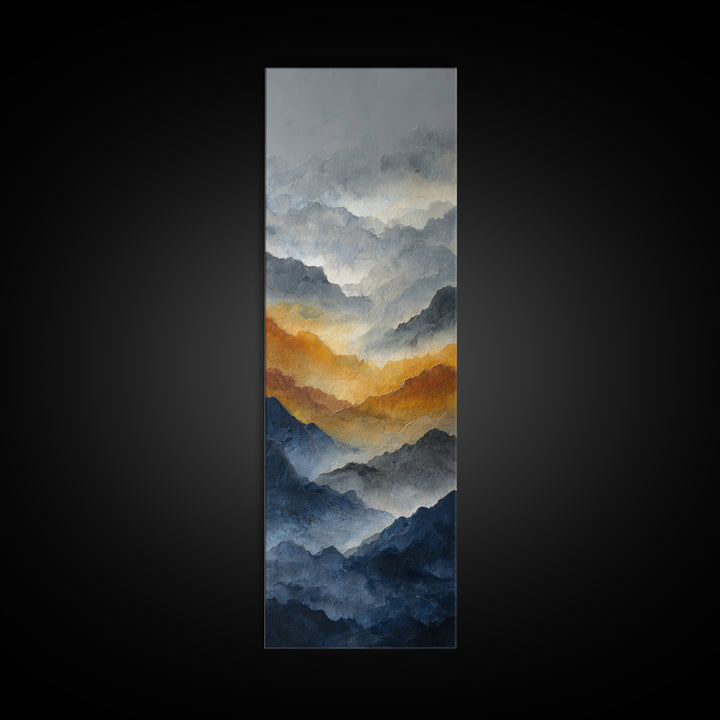 Charcoal Mountain Landscape Framed Canvas Print, Monochrome Art, Digital Wall Art, Living Room Decor, Fine Art, Mono, MON-1x3-64