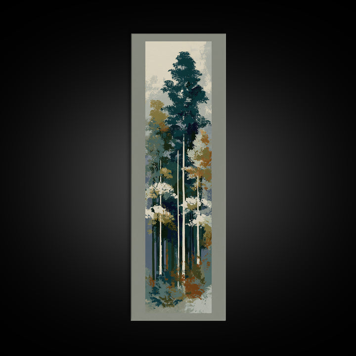 Deep Green Forest Silhouette Study Canvas Print, Monochrome Art, Living Room Decor, Oil Painting, Mono, Printable Art, MON-1x3-73