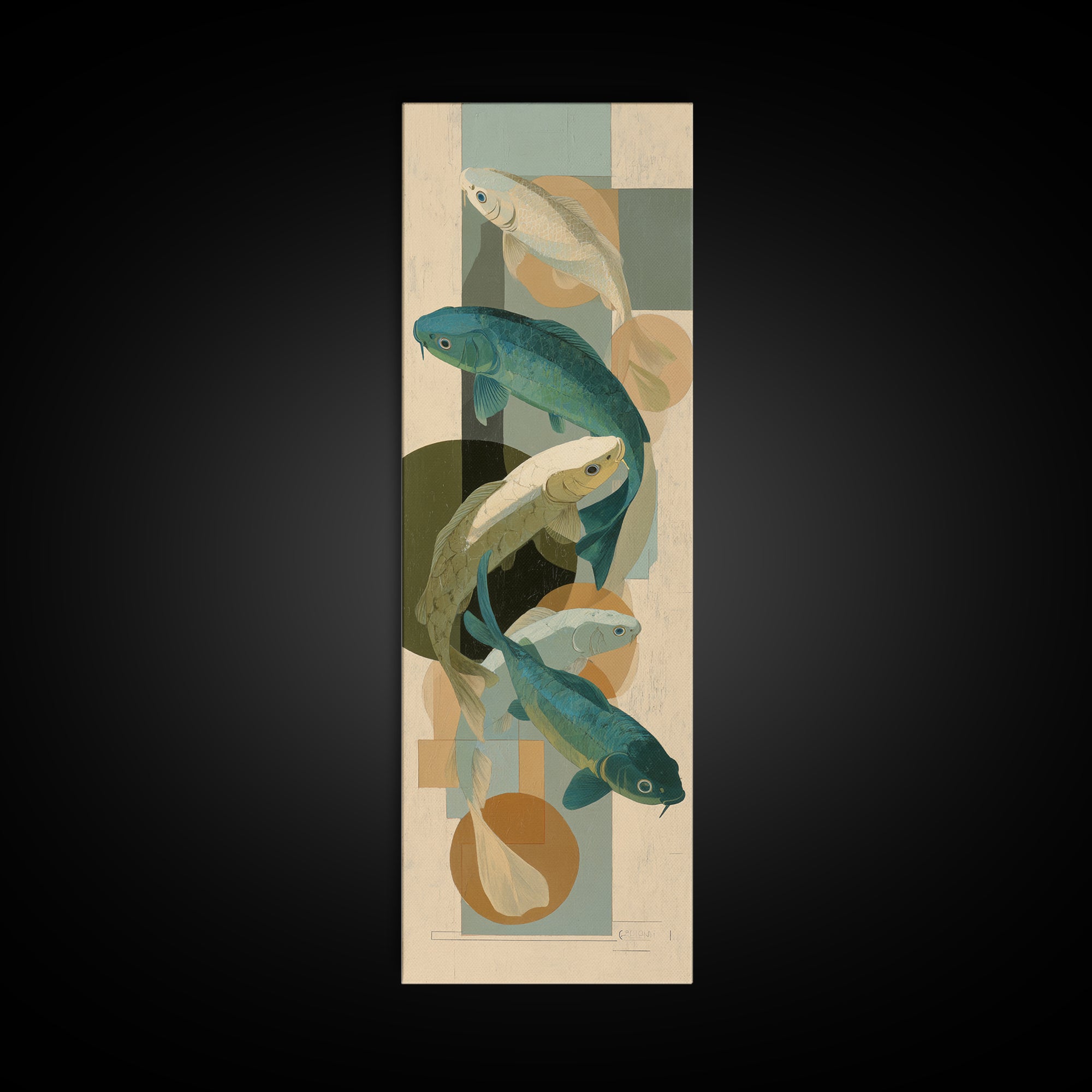 Teal Koi Fish on Tonal Water Canvas Print, Monochrome Art, Luxury Decor, Living Room Decor, Fine Art, Mono, Printable Wall Art, MON-1x3-77