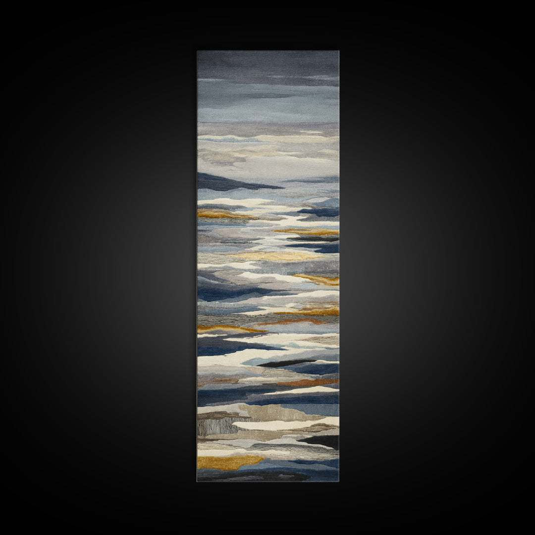 Silver Ocean Moonlight Scene Framed Canvas Print, Monochrome Art, Apartment Decor, Living Room Decor, Oil Painting, Mono, MON-1x3-79