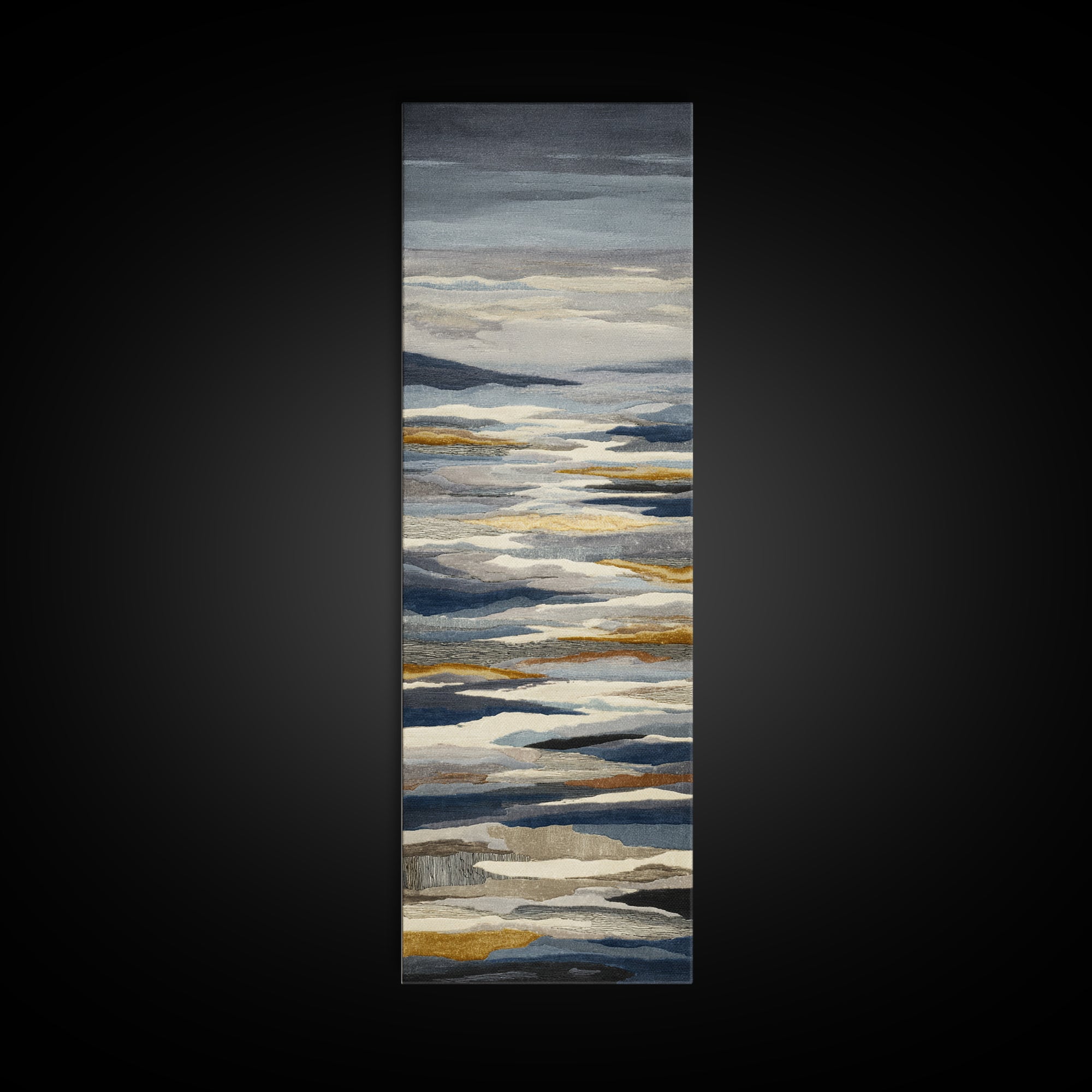 Silver Ocean Moonlight Scene Framed Canvas Print, Monochrome Art, Apartment Decor, Living Room Decor, Oil Painting, Mono, MON-1x3-79