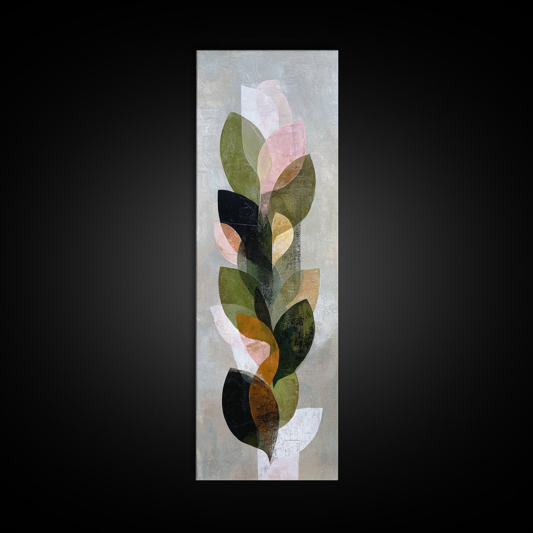 Olive Green Abstract Leaf Pattern Framed Canvas Print, Monochrome Art, Fine Art Print, Living Room Decor, Watercolor Art, Mono, MON-1x3-8