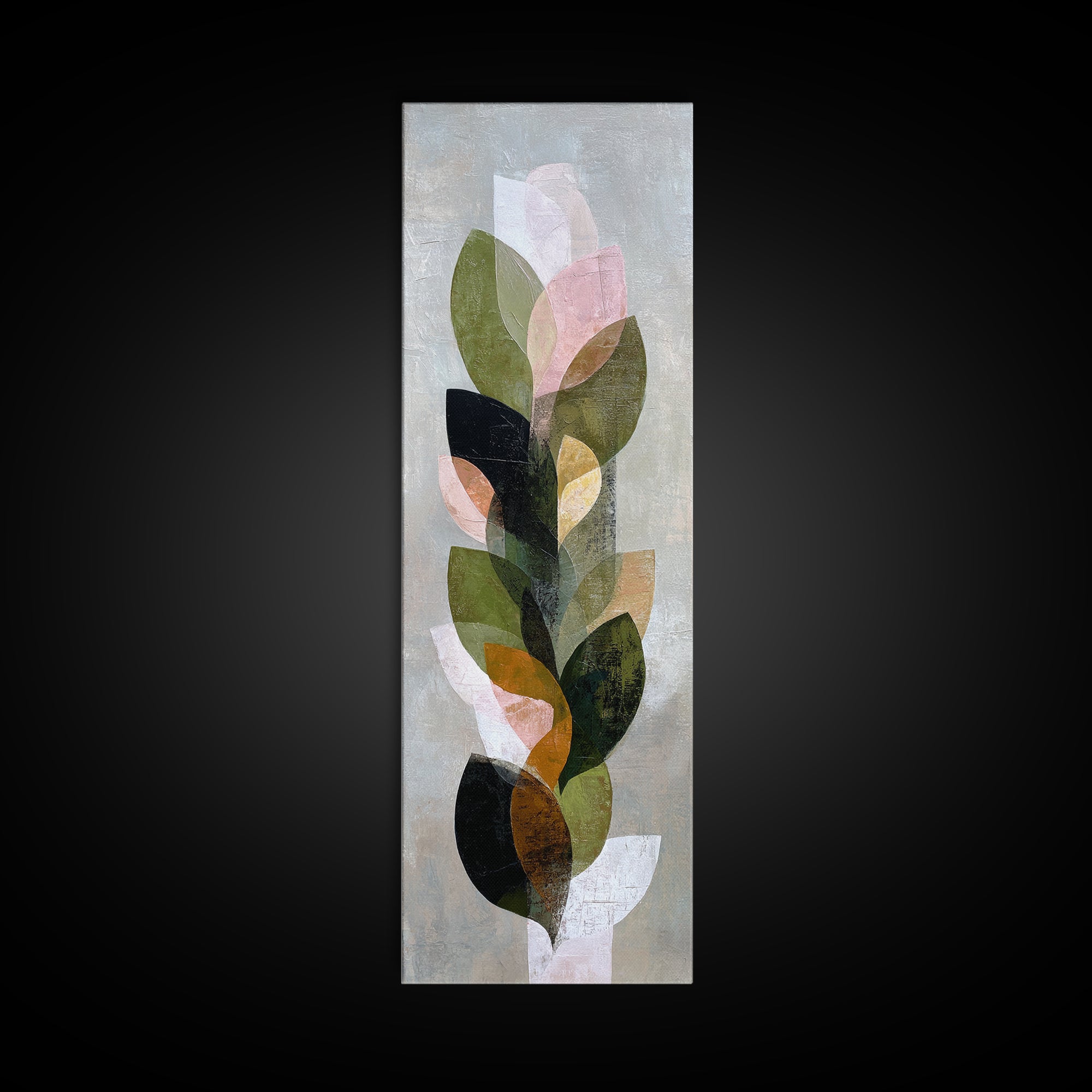 Olive Green Abstract Leaf Pattern Framed Canvas Print, Monochrome Art, Fine Art Print, Living Room Decor, Watercolor Art, Mono, MON-1x3-8