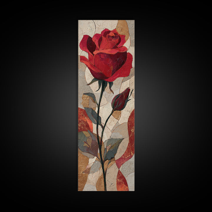 Single Red Rose Rendered Only Framed Canvas Print, Monochrome Art, Bedroom Wall Art, Living Room Decor, Oil Painting, Mono, MON-1x3-91