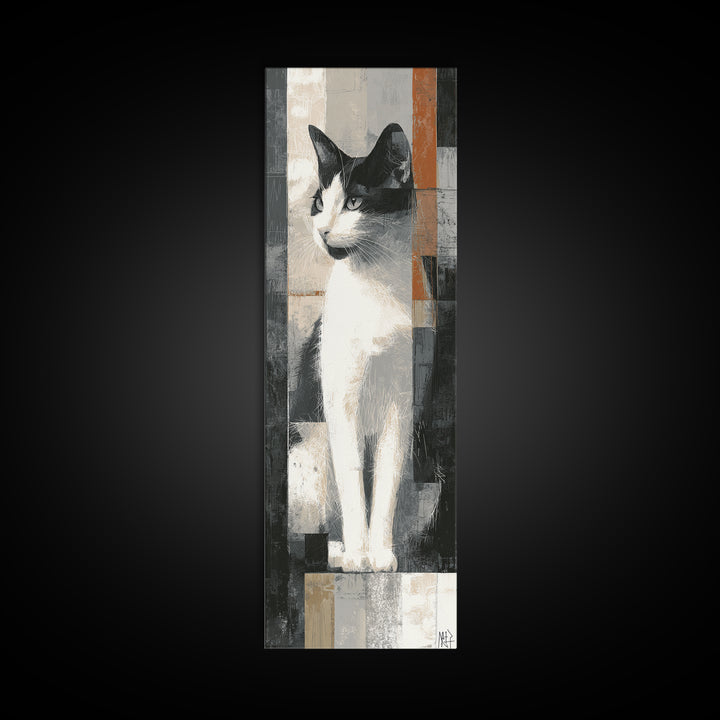 Monochrome Cat Portrait Canvas Print, Monochrome Art, Abstract Painting, Living Room Decor, Fine Art, Mono, Luxury Decor, MON-1x3-95