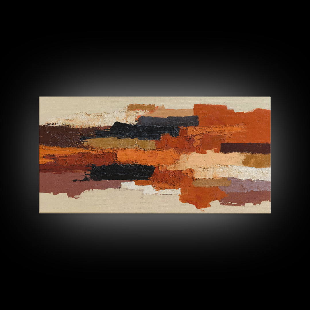 Burnt Orange Canyon Abstraction Framed Canvas Print, Monochrome Art, Luxury Decor, Living Room Decor, Fine Art, Mono, MON-2x1-12