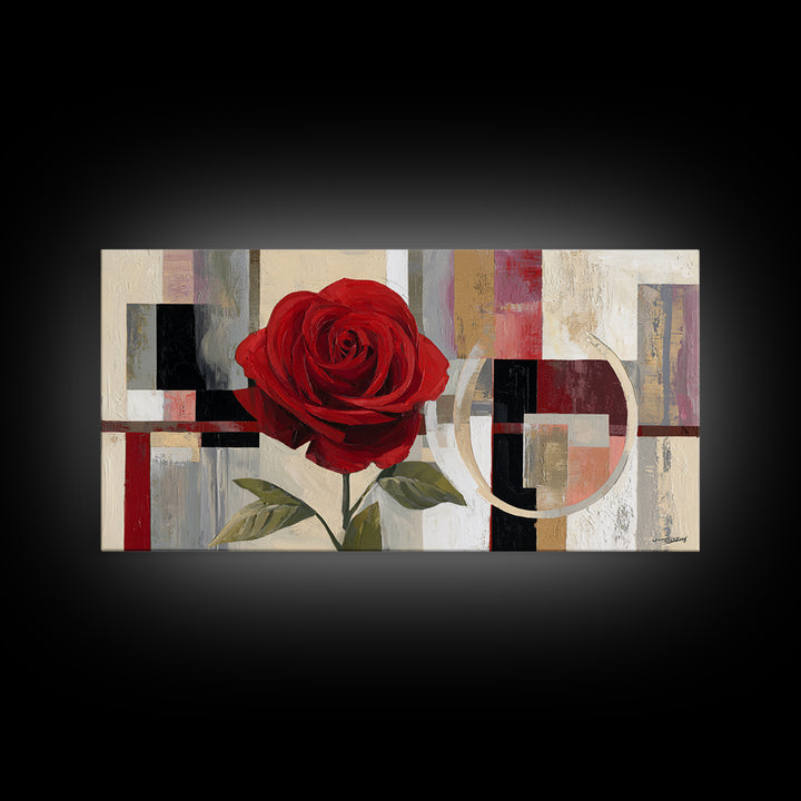 Single Red Rose Rendered Only Framed Canvas Print, Monochrome Art, Modern Decor, Living Room Decor, Oil Painting, Mono, MON-2x1-27