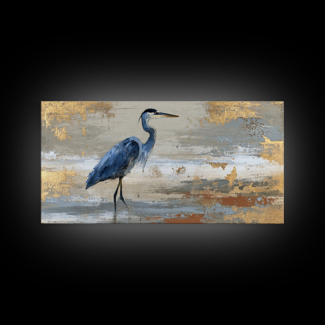 Blue Heron in Monochrome Navy Palette Framed Canvas Print, Monochrome Art, Minimalist Decor, Living Room Decor, Fine Art, Mono, MON-2x1-28