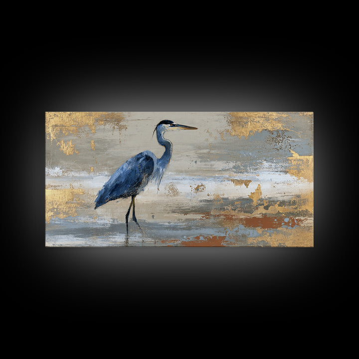 Blue Heron in Monochrome Navy Palette Framed Canvas Print, Monochrome Art, Minimalist Decor, Living Room Decor, Fine Art, Mono, MON-2x1-28