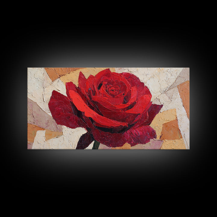 Single Red Rose Rendered Only Framed Canvas Print, Monochrome Art, Large Wall Art, Living Room Decor, Fine Art, Mono, MON-2x1-3