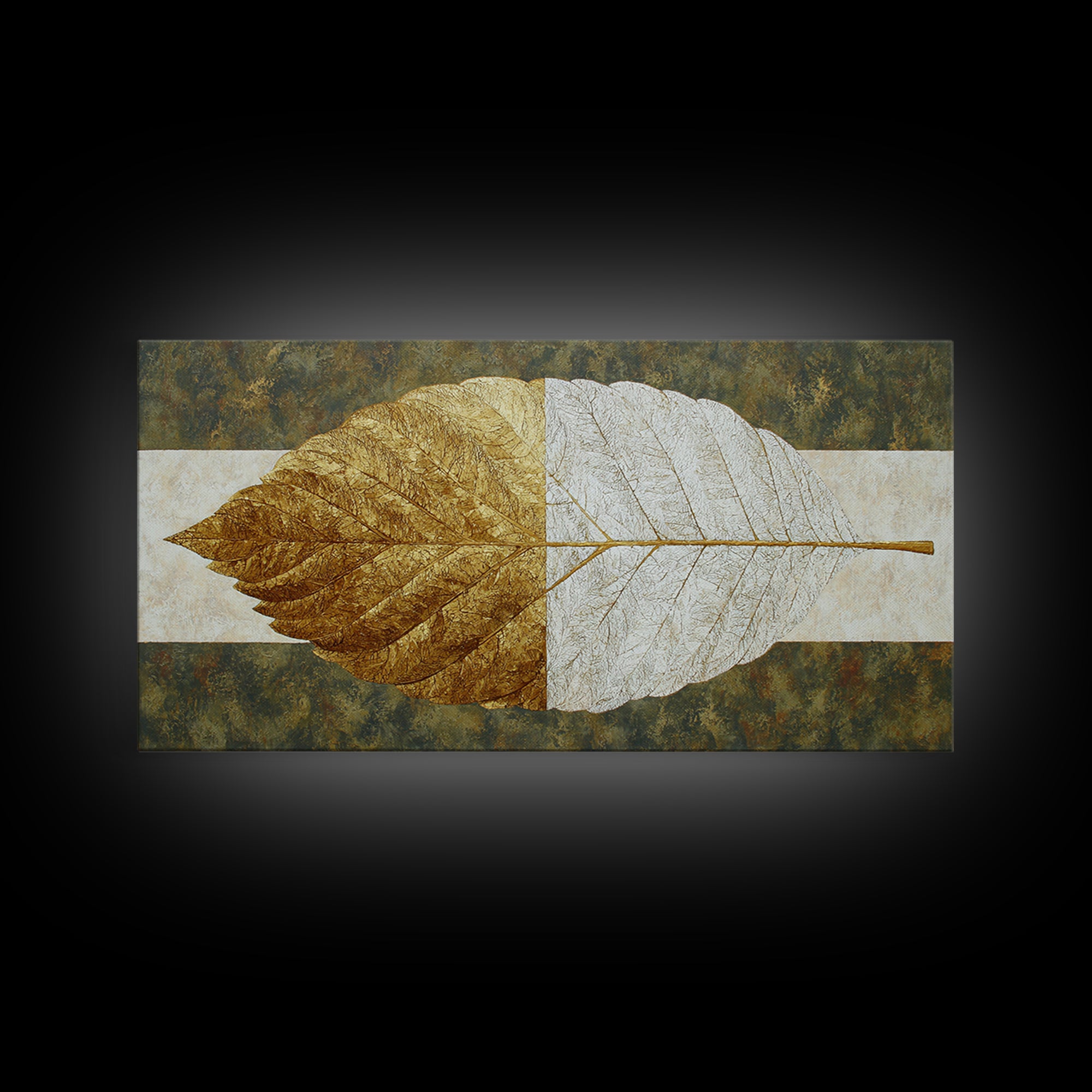 Olive Green Abstract Leaf Pattern Framed Canvas Print, Monochrome Art, Home Decor, Living Room Decor, Fine Art, Mono, MON-2x1-40