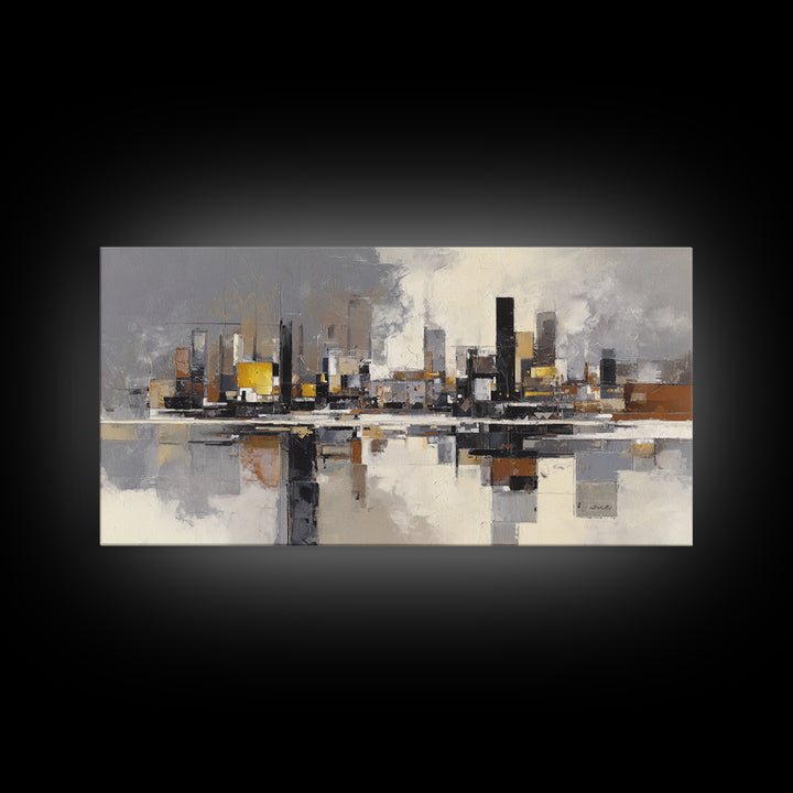 Black and White City Reflection Canvas Print, Monochrome Art, Contemporary Art, Living Room Decor, Fine Art, Mono, Original Art, MON-2x1-41