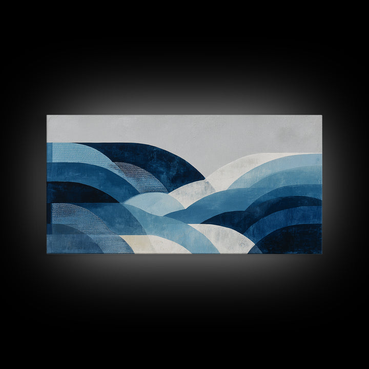 All Blue Ocean Abstraction Framed Canvas Print, Monochrome Art, Digital Art, Living Room Decor, Oil Painting, Mono, MON-2x1-45