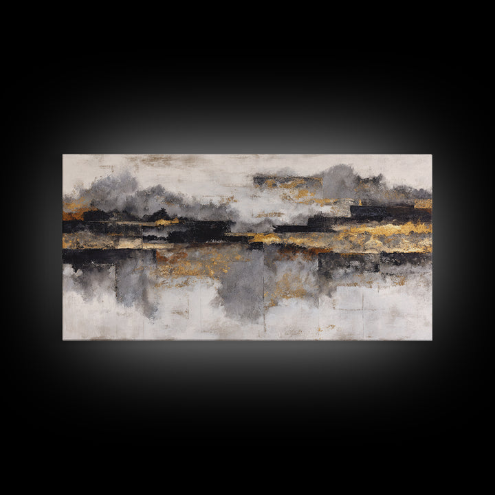 Black Ink Abstract Framed Canvas Print, Monochrome Art, Minimalist Decor, Living Room Decor, Fine Art, Mono, Large Wall Art, MON-2x1-50