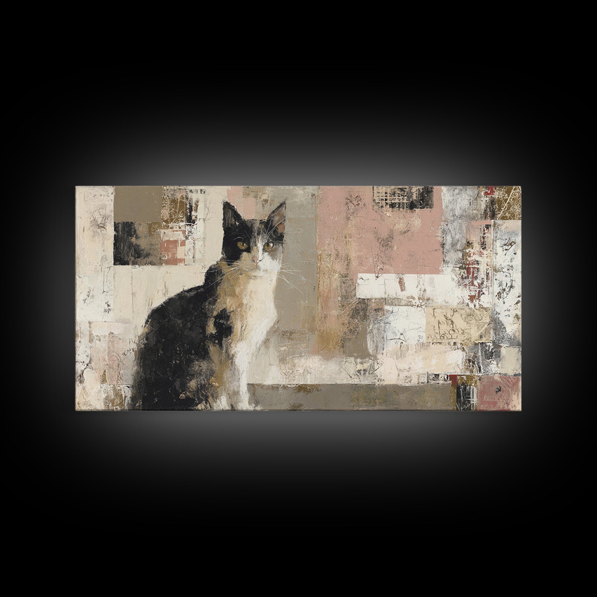 Monochrome Cat Portrait Framed Canvas Print, Monochrome Art, Bedroom Decor, Living Room Decor, Mono, Abstract Painting, MON-2x1-55