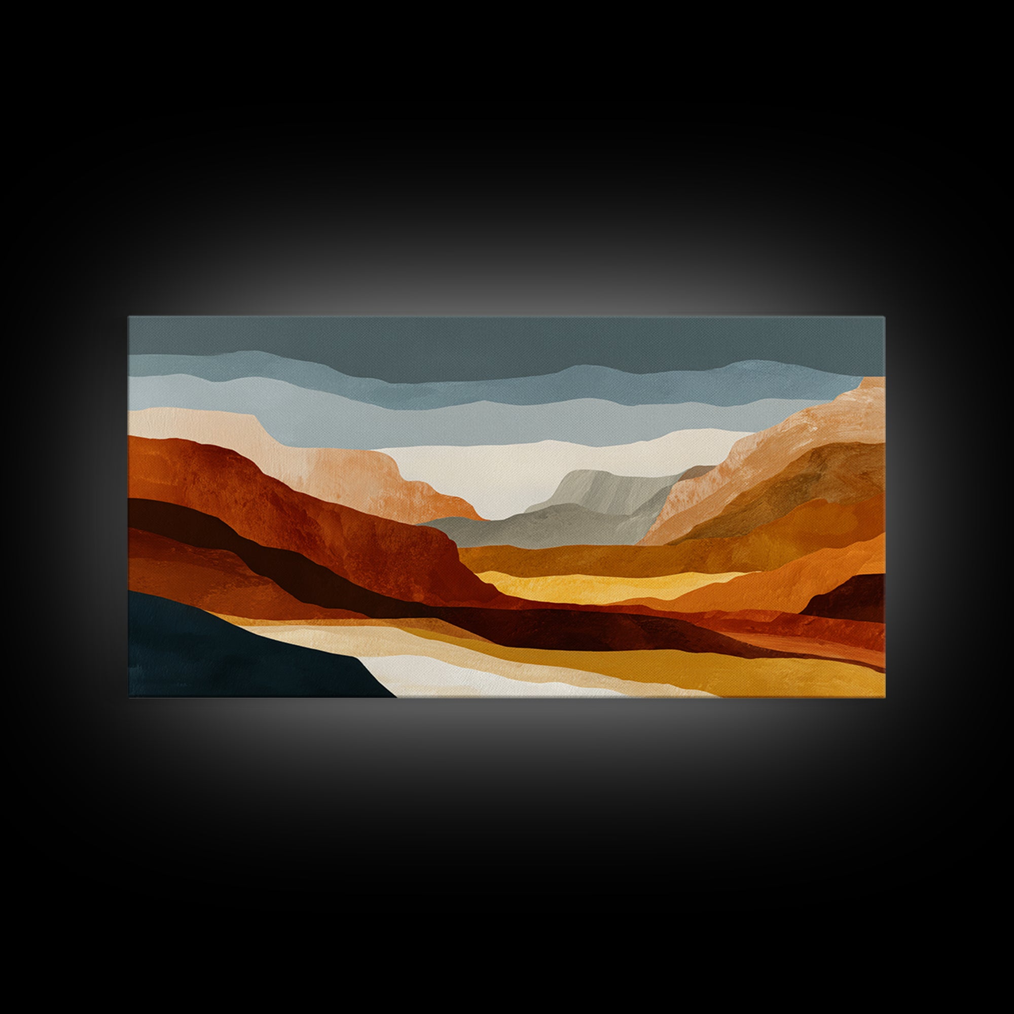 Burnt Orange Canyon Abstraction Framed Canvas Print, Monochrome Art, Digital Art, Living Room Decor, Mono, Dark Academia Decor, MON-2x1-60