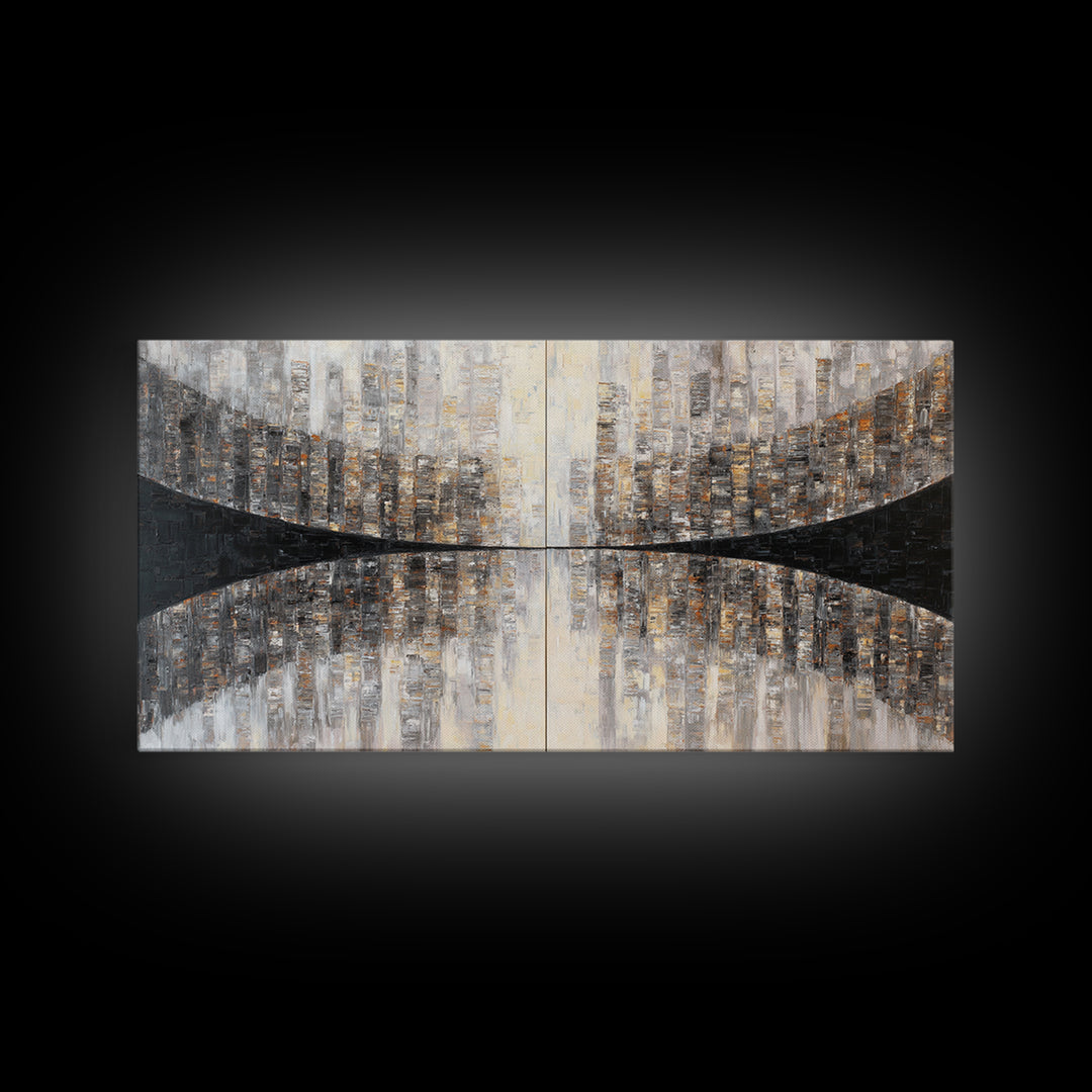 Black and White City Reflection Framed Canvas Print, Monochrome Art, Art Print, Living Room Decor, Abstract Art, Mono, MON-2x1-65