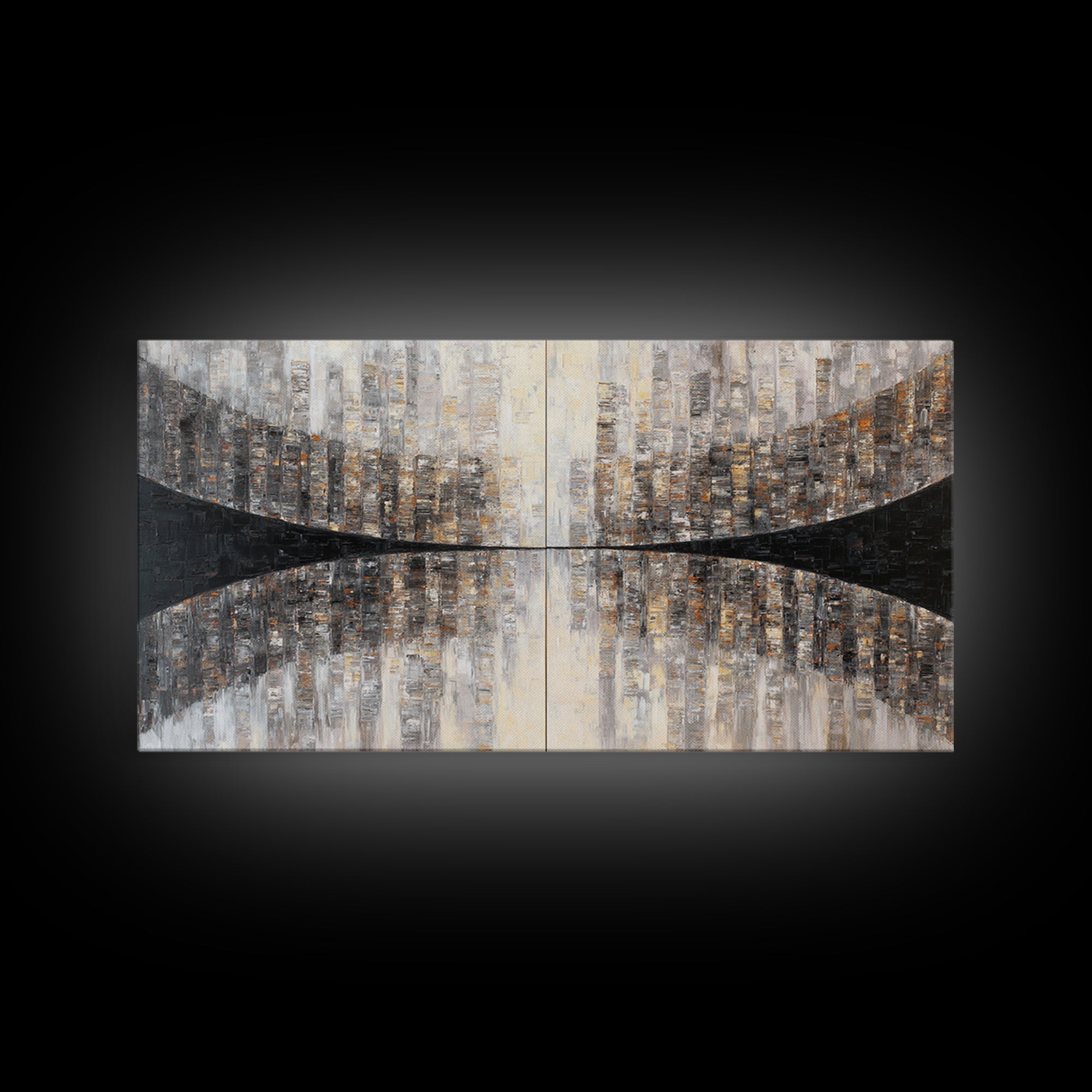 Black and White City Reflection Framed Canvas Print, Monochrome Art, Art Print, Living Room Decor, Abstract Art, Mono, MON-2x1-65