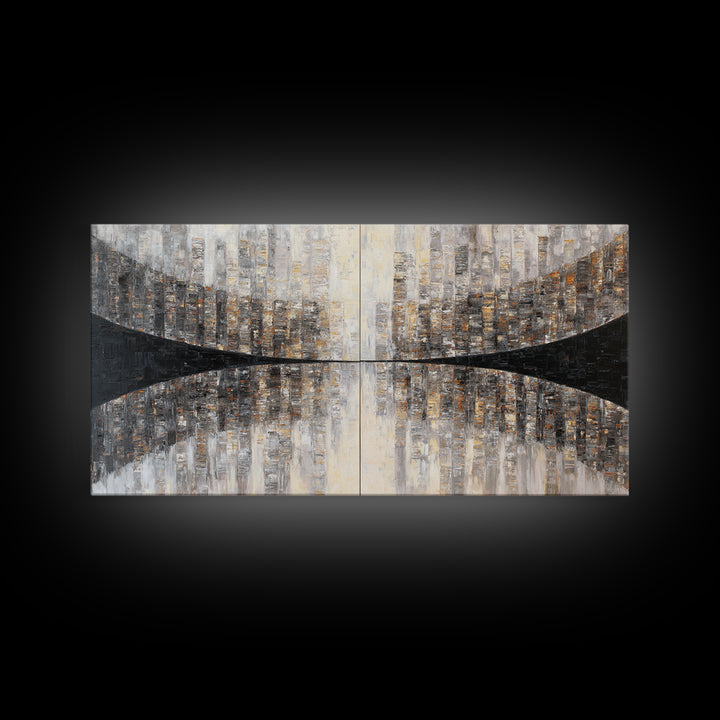 Black and White City Reflection Framed Canvas Print, Monochrome Art, Art Print, Living Room Decor, Abstract Art, Mono, MON-2x1-65