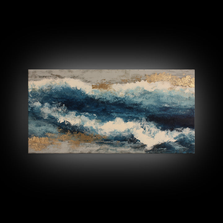 All Blue Ocean Abstraction Canvas Print, Monochrome Art, Original Art, Living Room Decor, Mono, Bird Art, Bedroom Wall Art, MON-2x1-69