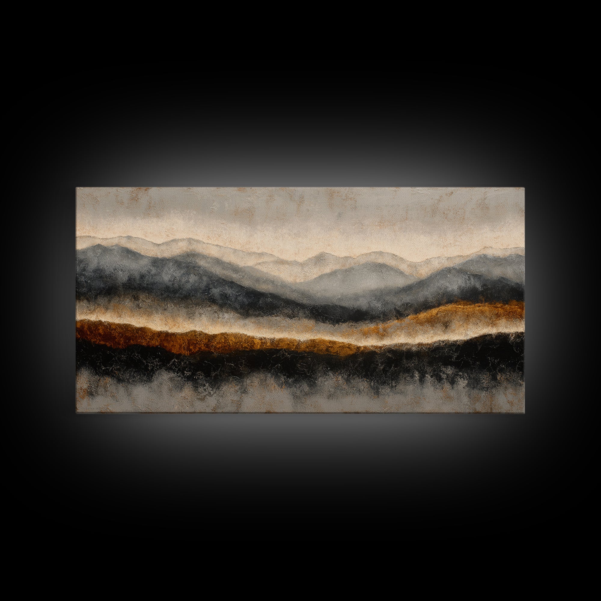 Charcoal Mountain Landscape Framed Canvas Print, Monochrome Art, Original Painting, Living Room Decor, Fine Art, Mono, MON-2x1-72