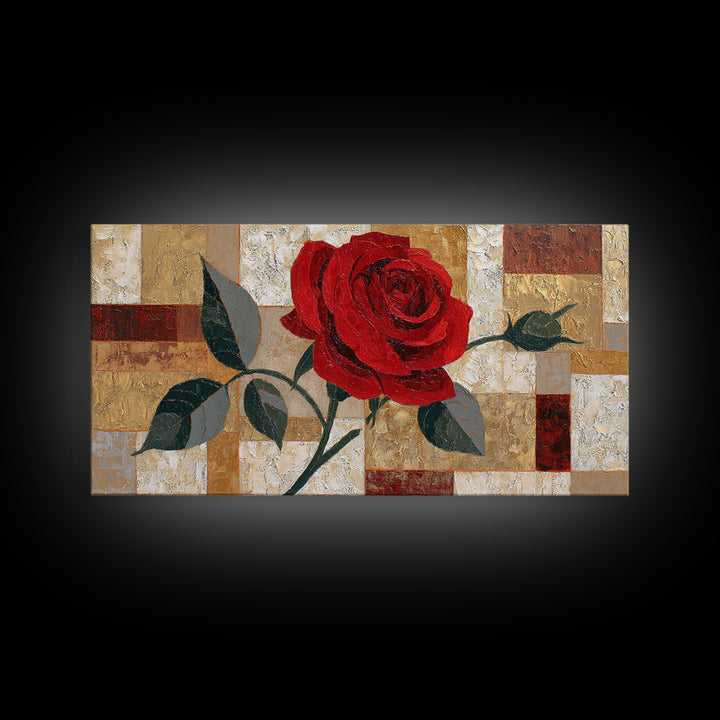 Single Red Rose Rendered Only Framed Canvas Print, Monochrome Art, Statement Artwork, Living Room Decor, Fine Art, Mono, MON-2x1-75