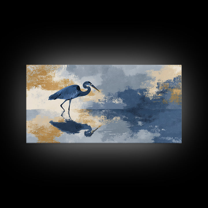 Blue Heron in Monochrome Navy Palette Canvas Print, Monochrome Art, Digital Print, Living Room Decor, Fine Art, Mono, MON-2x1-76
