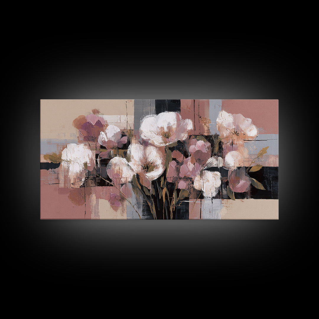 Monochrome Floral Bouquet Framed Canvas Print, Monochrome Art, Home Decor, Living Room Decor, Fine Art, Mono, Bedroom Decor, MON-2x1-86