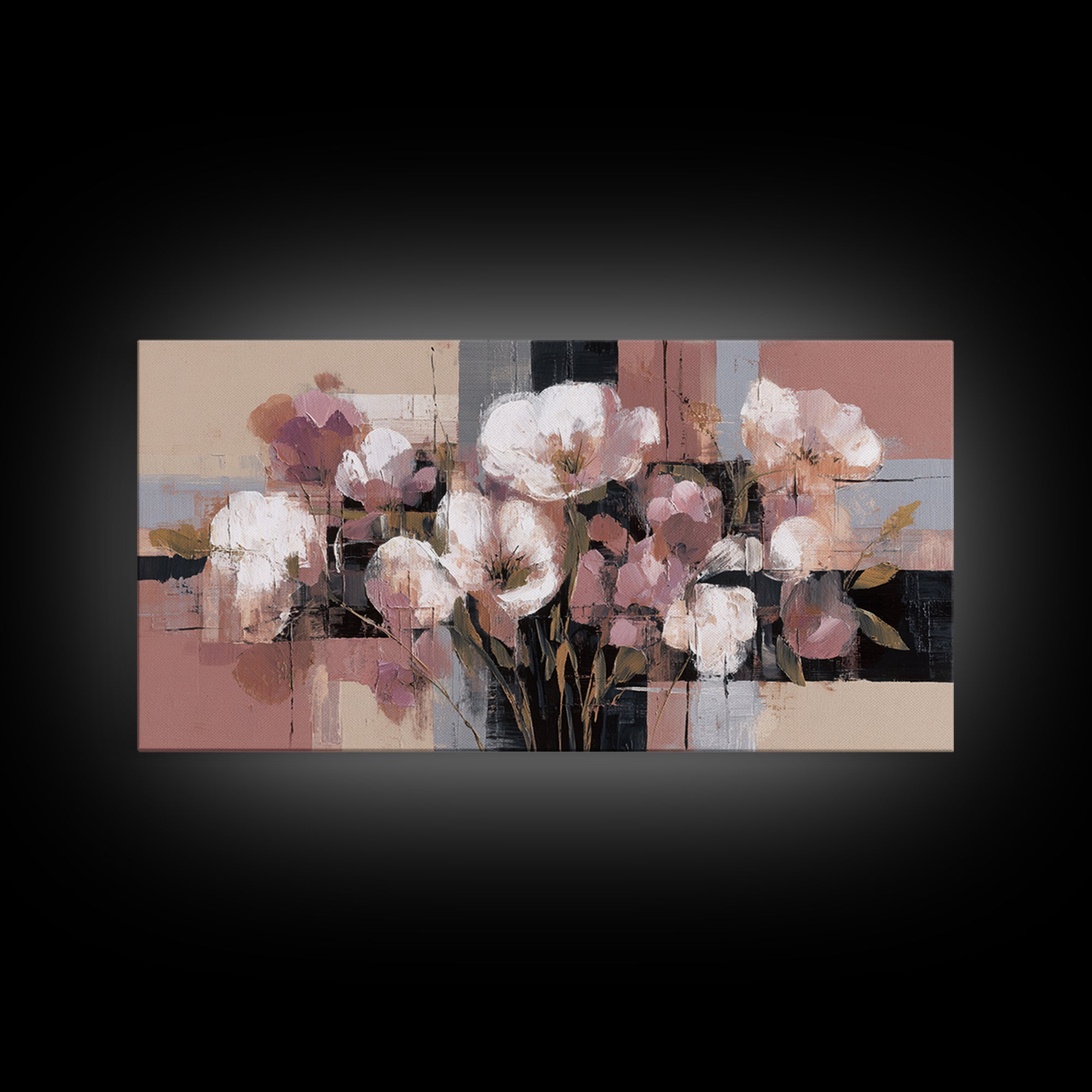 Monochrome Floral Bouquet Framed Canvas Print, Monochrome Art, Home Decor, Living Room Decor, Fine Art, Mono, Bedroom Decor, MON-2x1-86