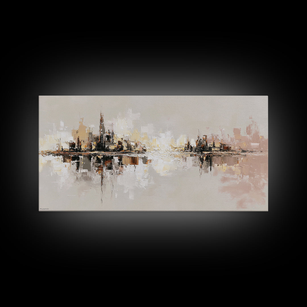 Black and White City Reflection Canvas Print, Monochrome Art, Large Wall Art, Living Room Decor, Mono, Modern Wall Art, MON-2x1-89