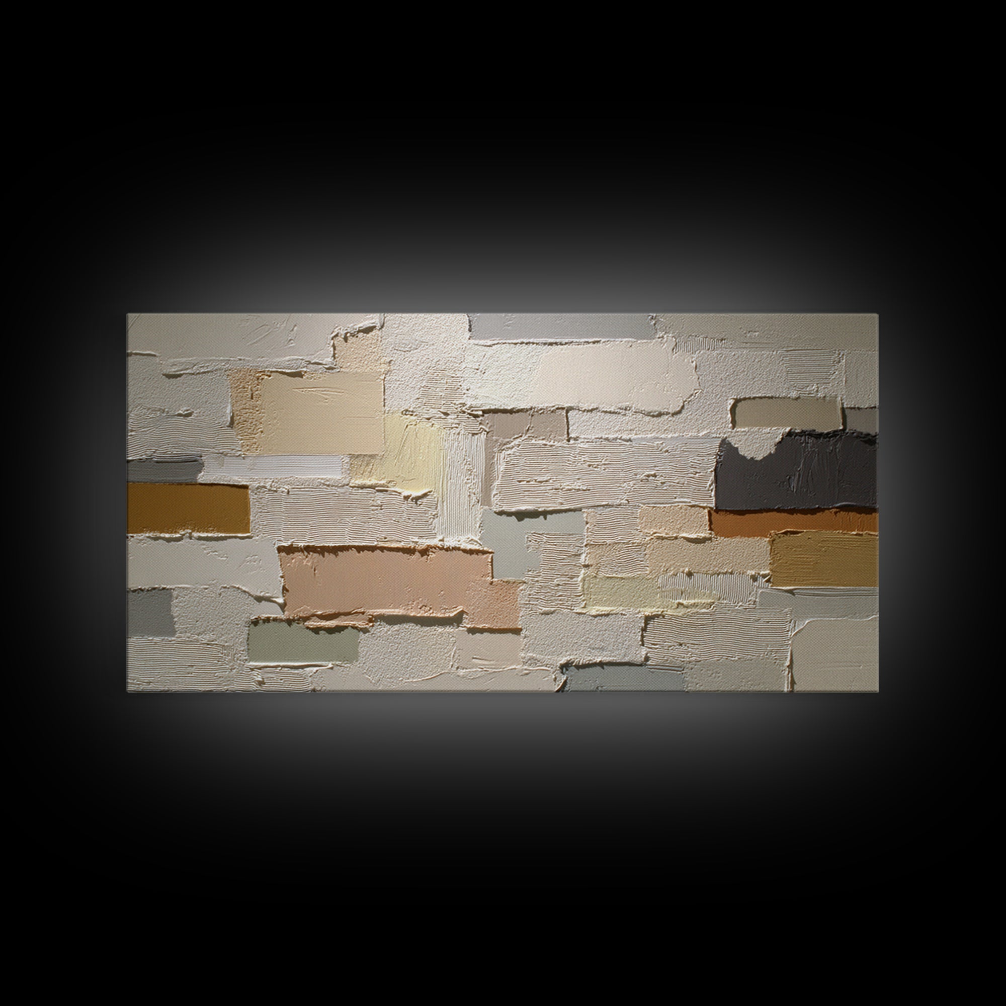Cream on Cream Minimalist Forms Framed Canvas Print, Monochrome Art, Living Room Decor, Oil Painting, Mono, Textured Wall Art, MON-2x1-90