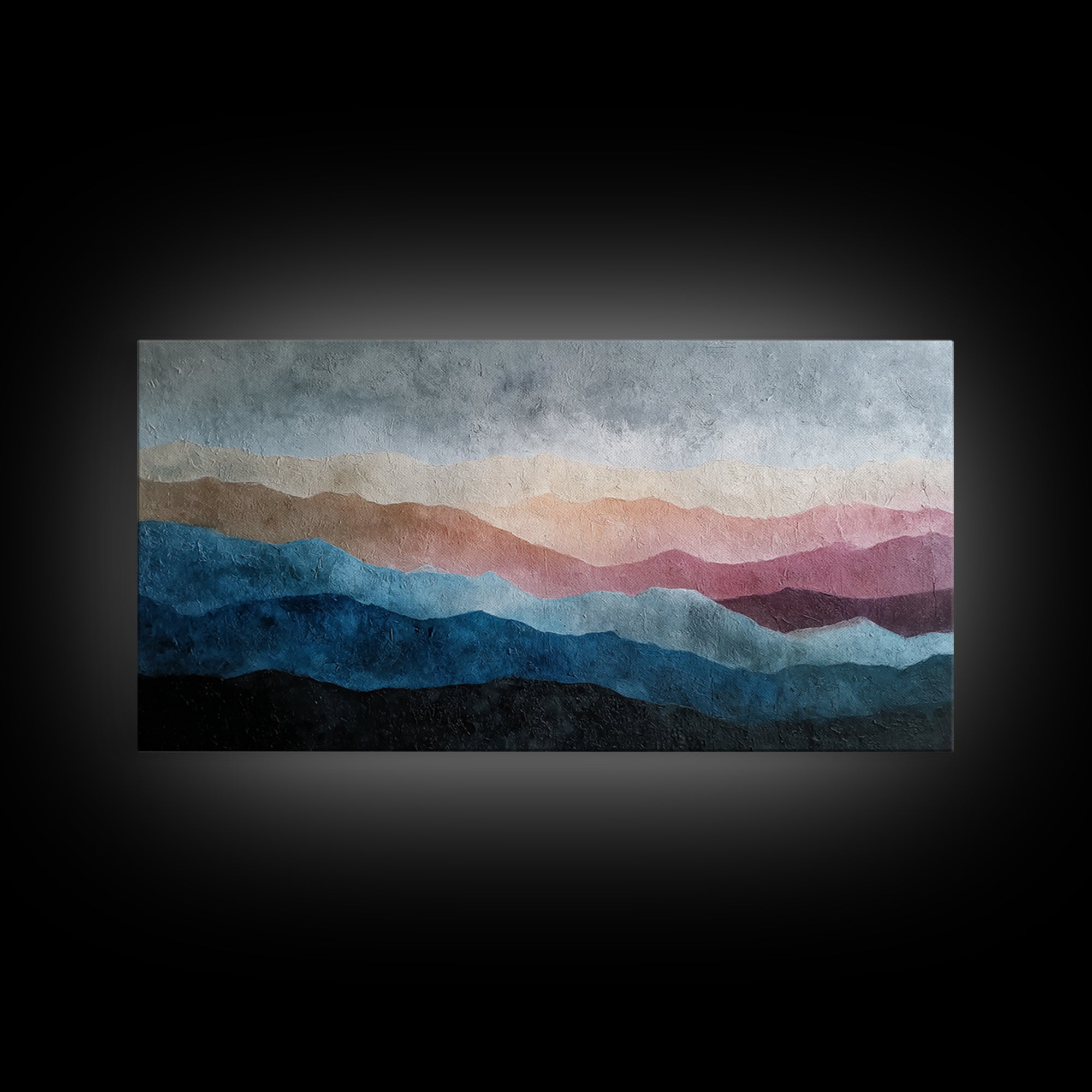 Blue Mountain Ridge Layers Framed Canvas Print, Monochrome Art, Bedroom Decor, Living Room Decor, Mono, Abstract Painting, MON-2x1-92