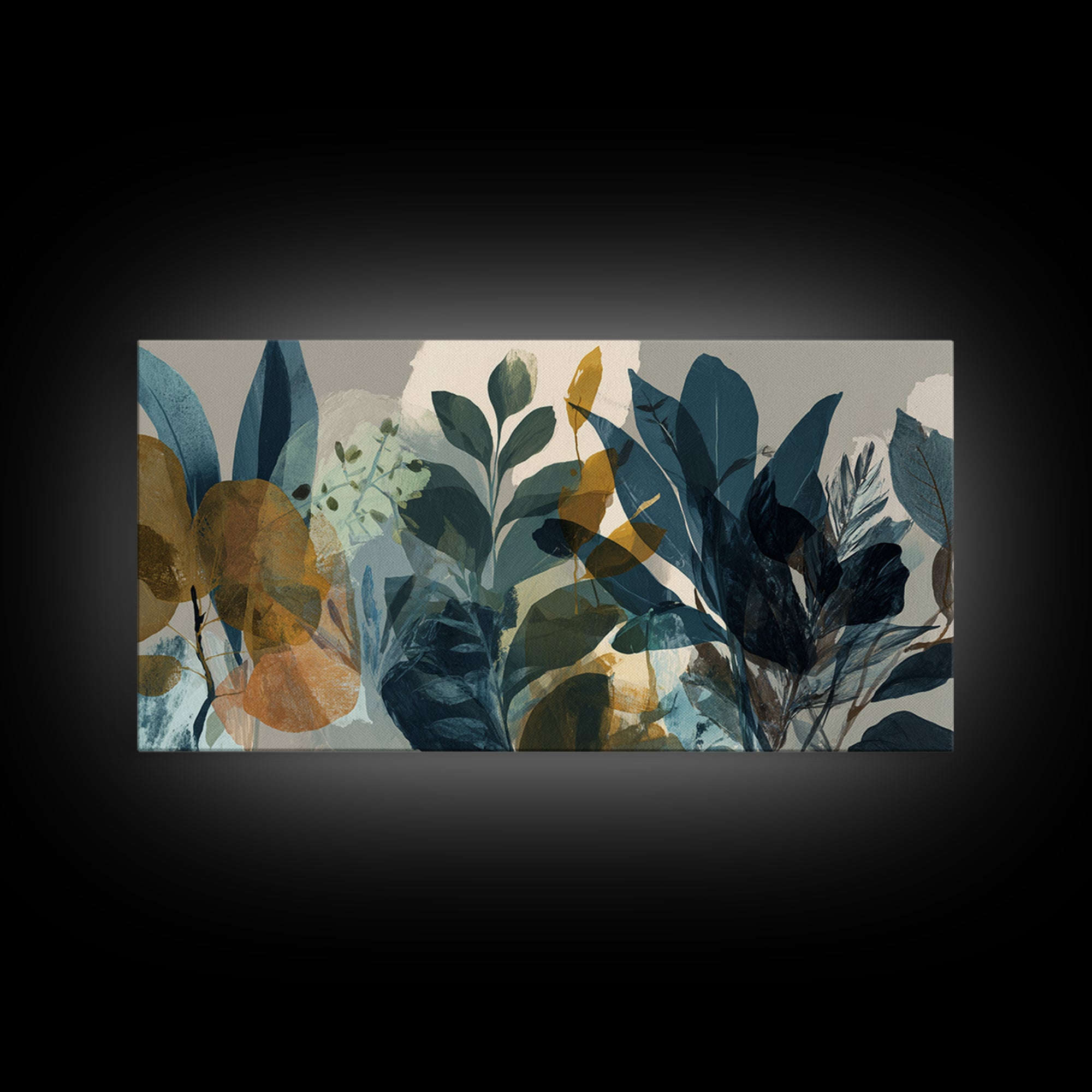Green Botanical Study Framed Canvas Print, Monochrome Art, Moody Wall Art, Living Room Decor, Oil Painting, Mono, MON-2x1-95