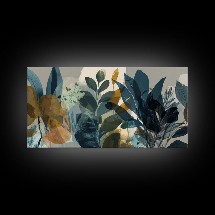 Green Botanical Study Framed Canvas Print, Monochrome Art, Moody Wall Art, Living Room Decor, Oil Painting, Mono, MON-2x1-95