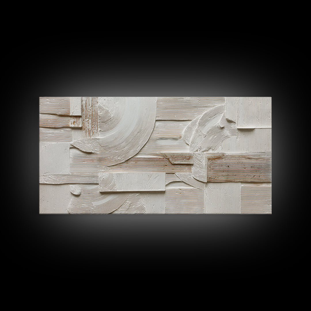 Ivory White Plaster Texture Composition Framed Canvas Print, Monochrome Art, Abstract Art, Living Room Decor, Fine Art, Mono, MON-2x1-97