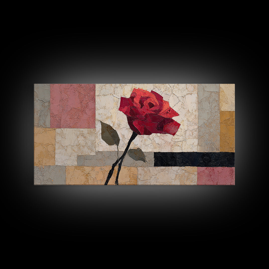 Single Red Rose Rendered Only Framed Canvas Print, Monochrome Art, Textured Wall Art, Living Room Decor, Fine Art, Mono, MON-2x1-99