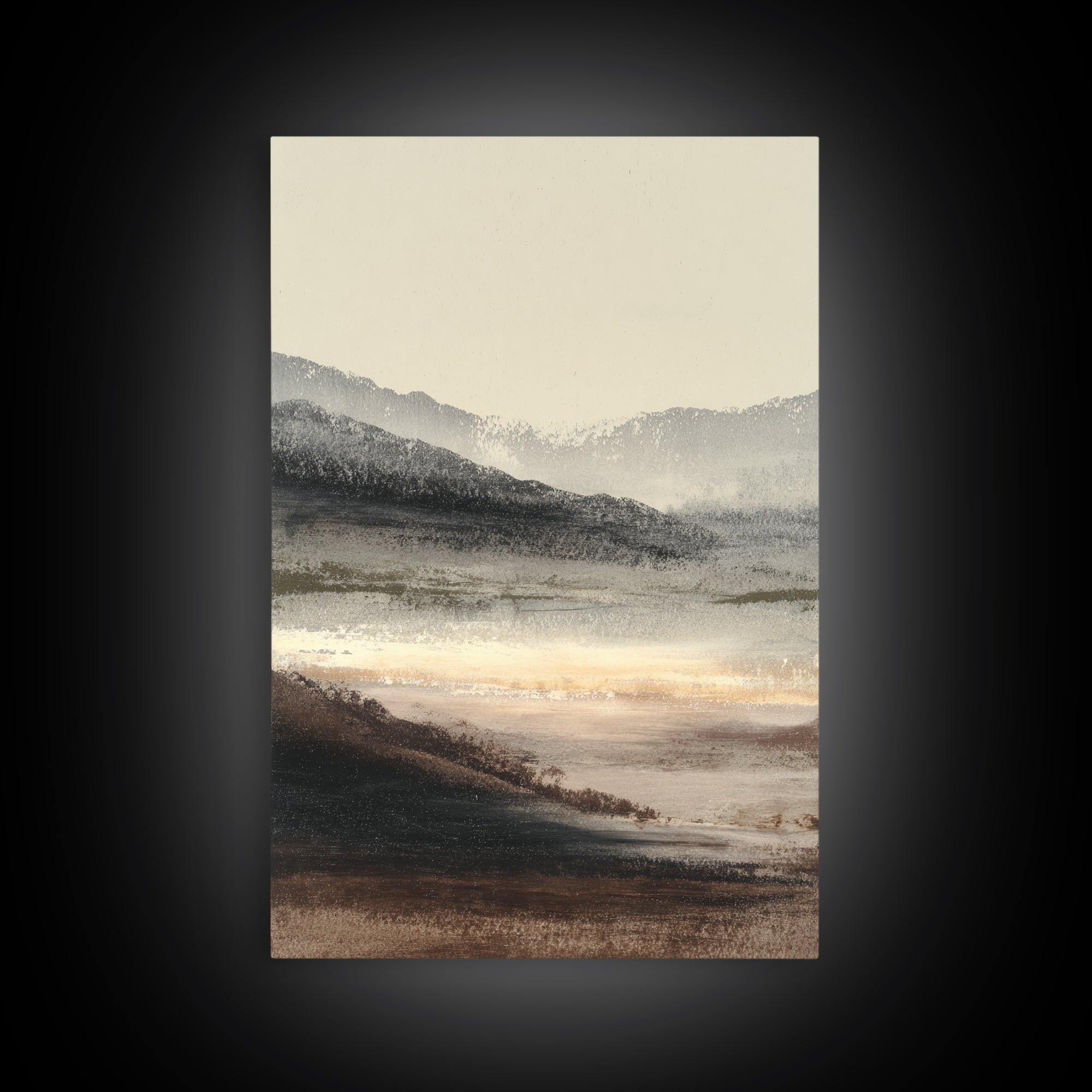 Charcoal Mountain Landscape Framed Canvas Print, Monochrome Art, Minimalist Decor, Living Room Decor, Fine Art, Mono, MON-2x3-12