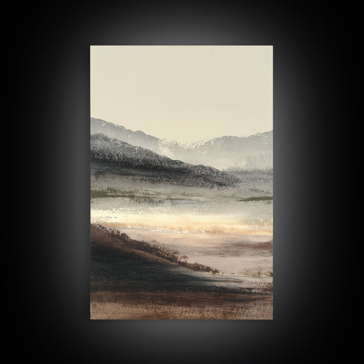 Charcoal Mountain Landscape Framed Canvas Print, Monochrome Art, Minimalist Decor, Living Room Decor, Fine Art, Mono, MON-2x3-12